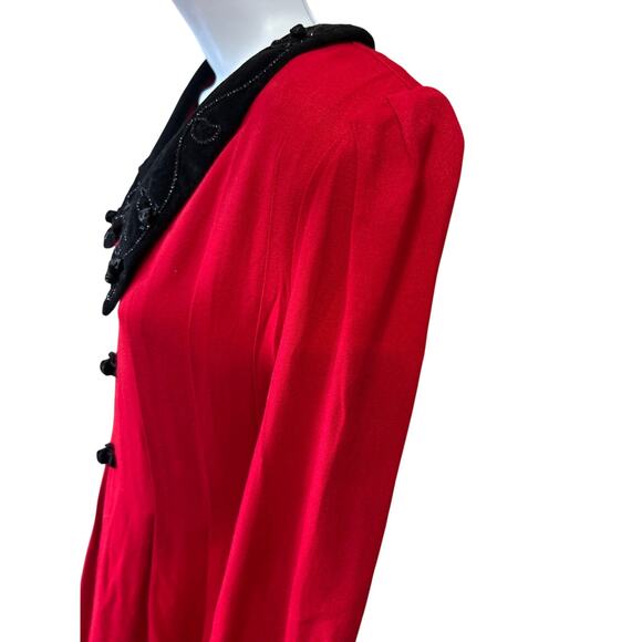 J.B.S.LTD. Red Holiday Evening Dress, Christmas Red/Blk Velvet Collar,Women’s 10 - Picture 7 of 8